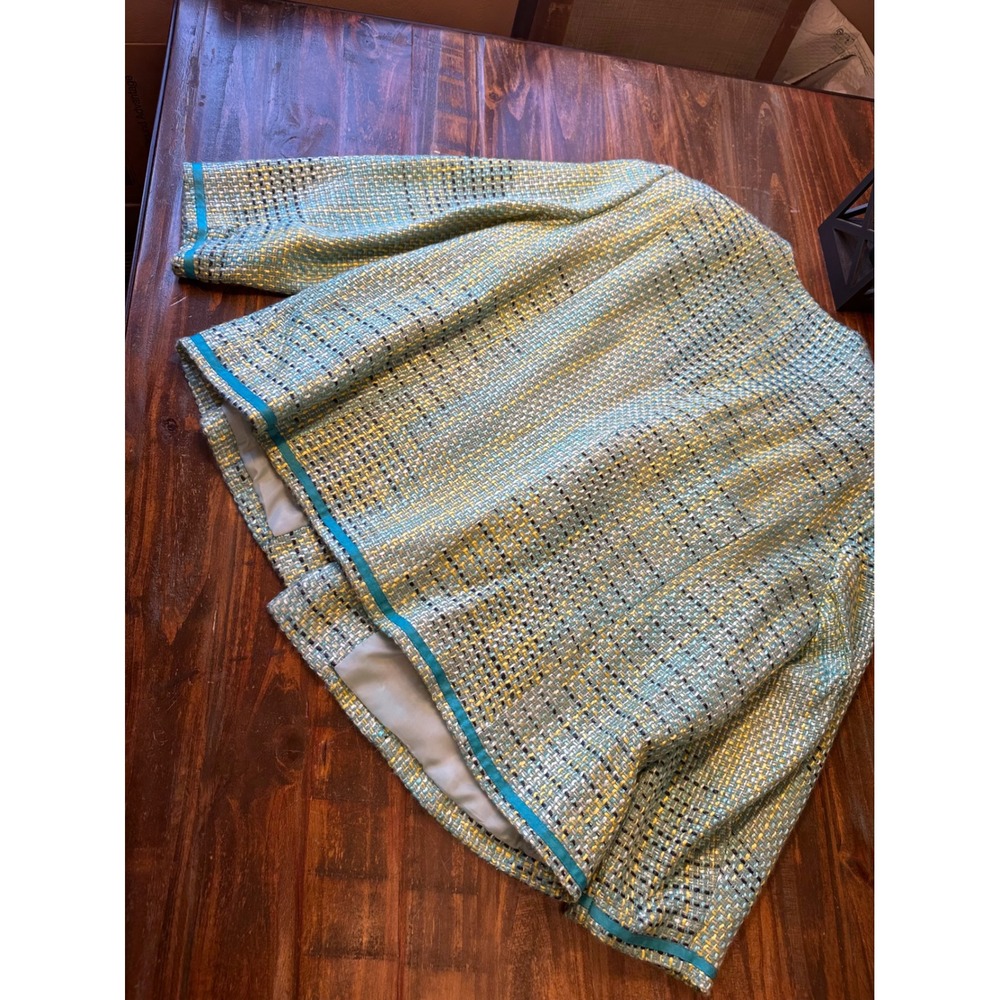 Maggie Barnes Petite‎ 22WP Tweed Open Front Jacket Turquoise Yellow Mermaidcote - Picture 11 of 12